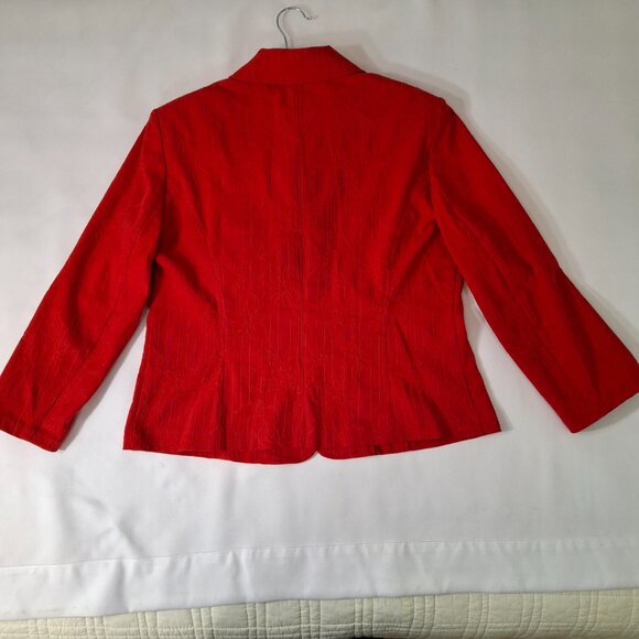 Womens Laura Petites Cotton Jacquard Cropped Blazer Red Suit Jacket Sz 10 - Picture 9 of 15